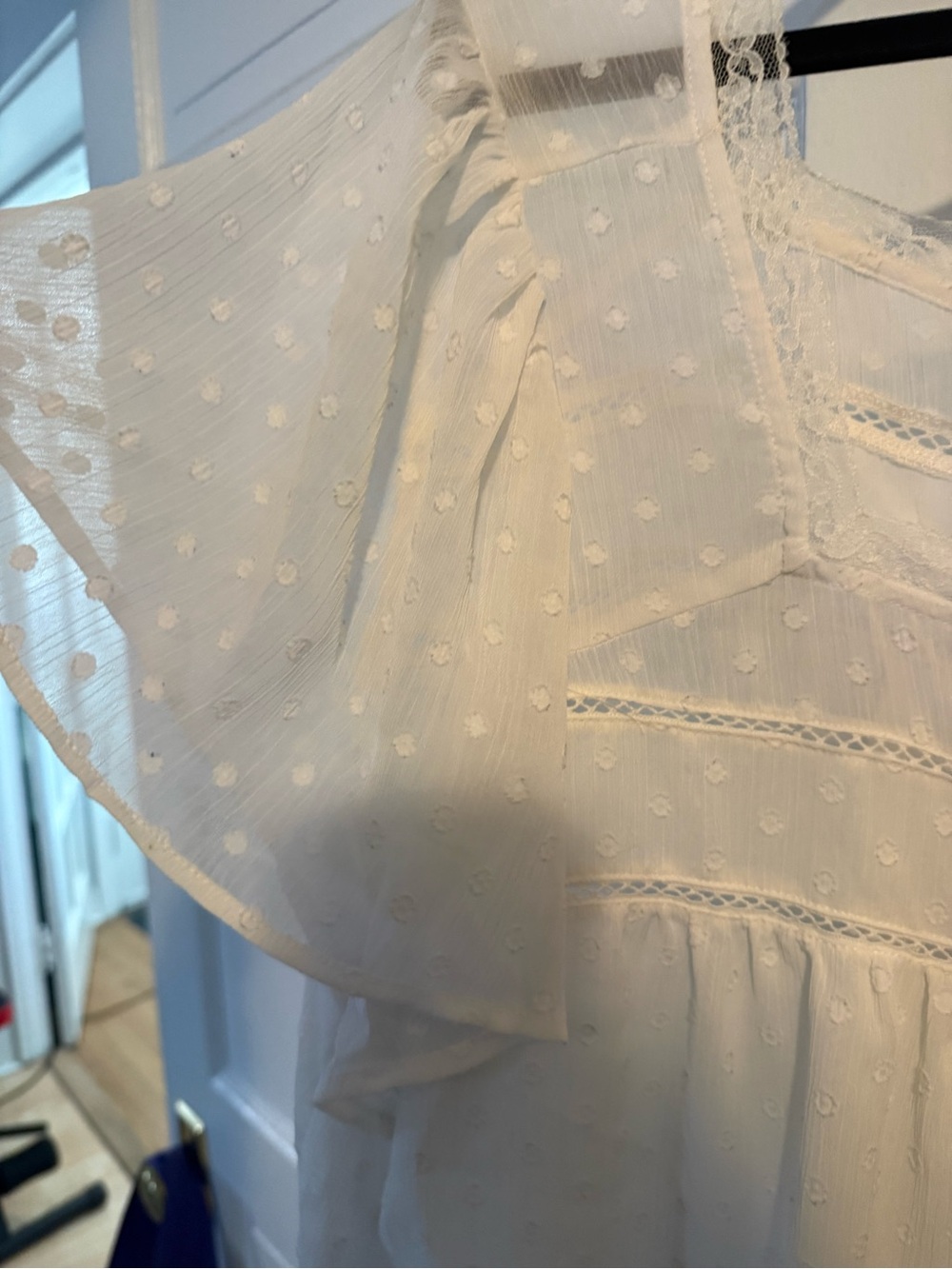 torrid White Swiss Dot Lace-Trim Button Blouse - Picture 3 of 4